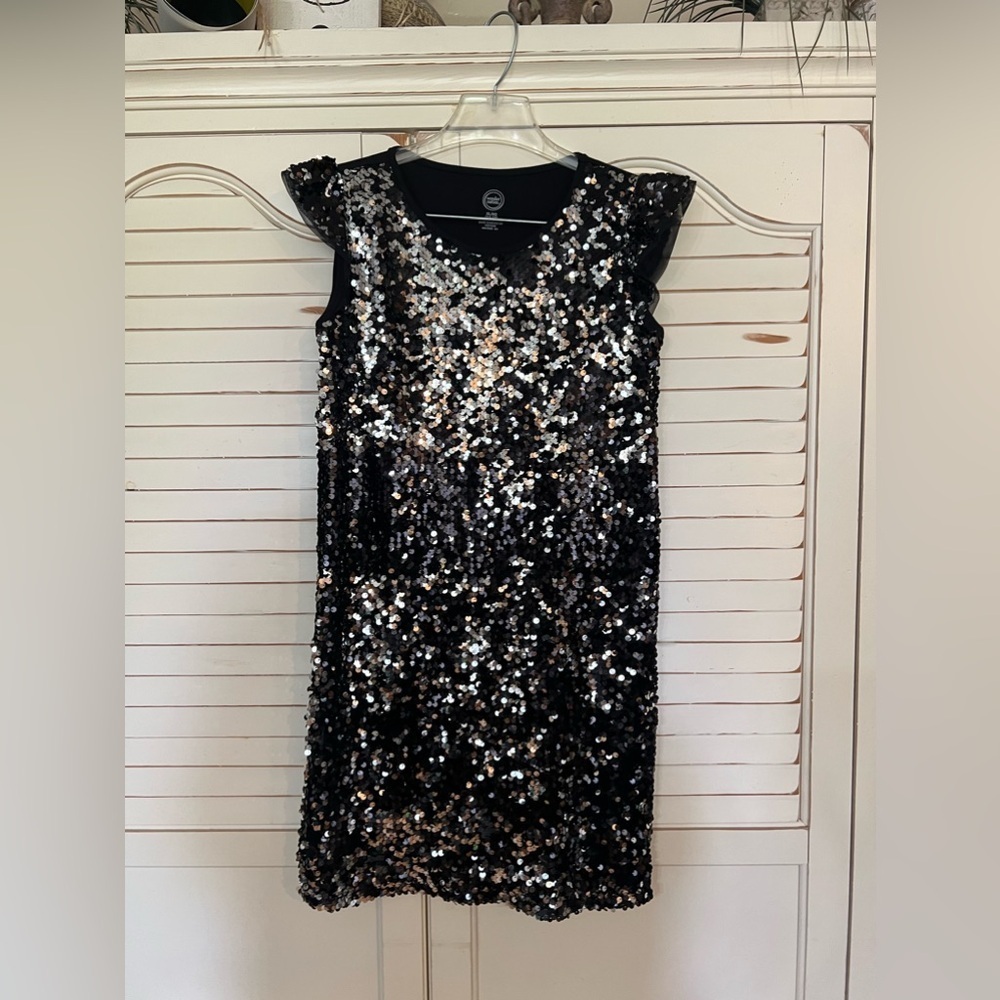 Wonder Nation Black and Silver Sequin Youth Sz 14/16 XL Holiday Christmas Dress